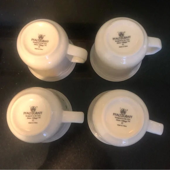 Four Pfaltzgraff Cups Snow Village 10 Oz. Cups Mugs Holiday Angel Barn - Picture 5 of 6